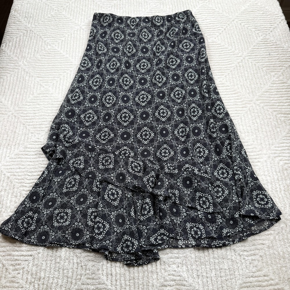 Cato Woman Skirt Womens 18/20W Black Floral Ruffle Maxi Boho Summer Beach Chic